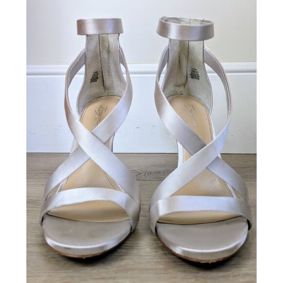 Vince Camuto Imagine Devin Heels 10 Silver Strappy Stiletto 4" Leather Fabric - Picture 4 of 12